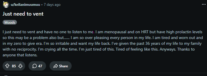 Reddit post by u/keilanimuumuu: Just need to vent